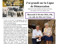  Gilles PLatret en conférence à la salle des fêtes de Crissey le mercredi 21 février 2024 à 19h pour la présentation de son livre « J’ai grandi sur la ligne de démarcation ». 